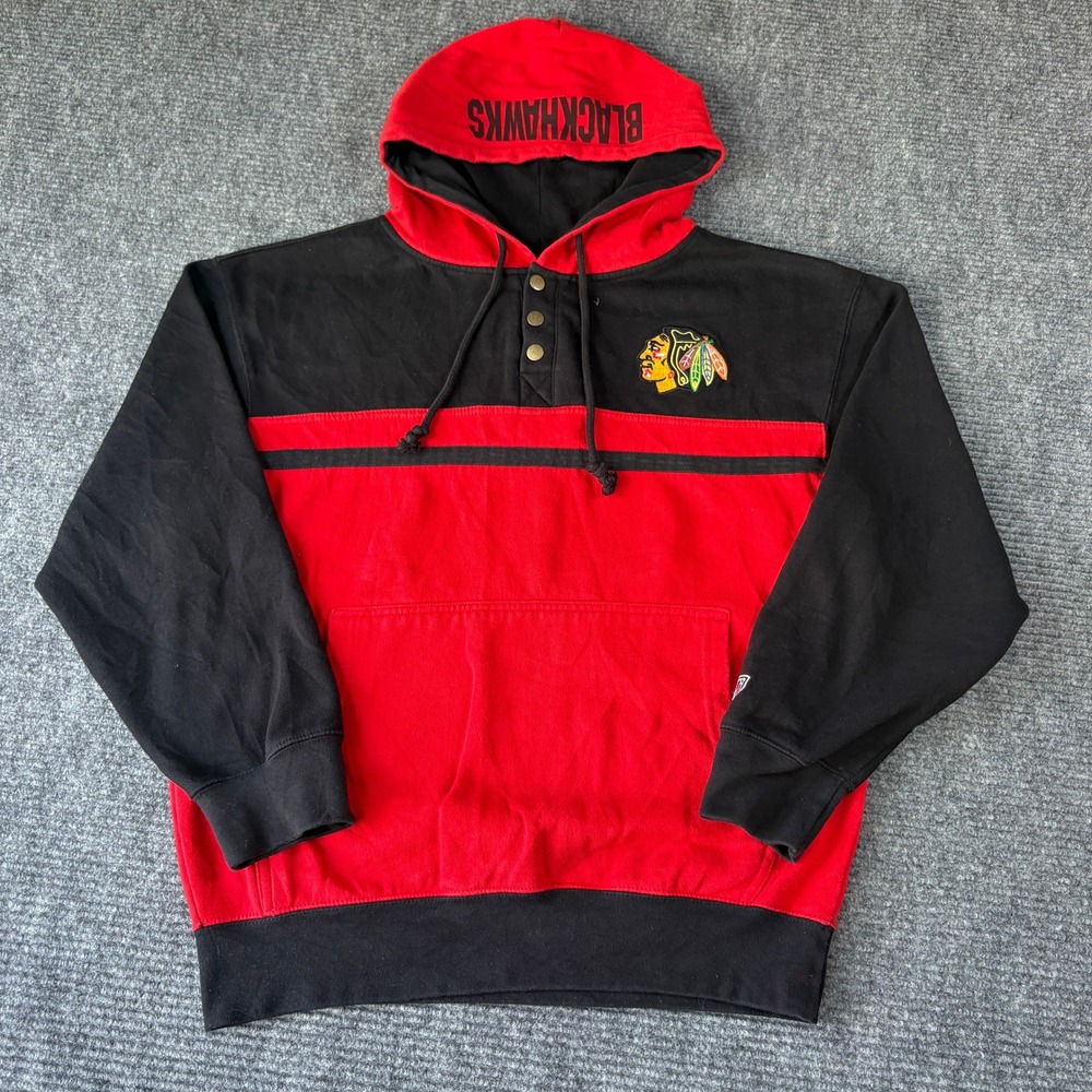 Old Time Hockey Chicago Blackhawks NHL Henley Hoodie Red Black Mens Large 4280